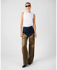 WeWoreWhat Women's Mid Rise Straight Leg Two Toned Pants