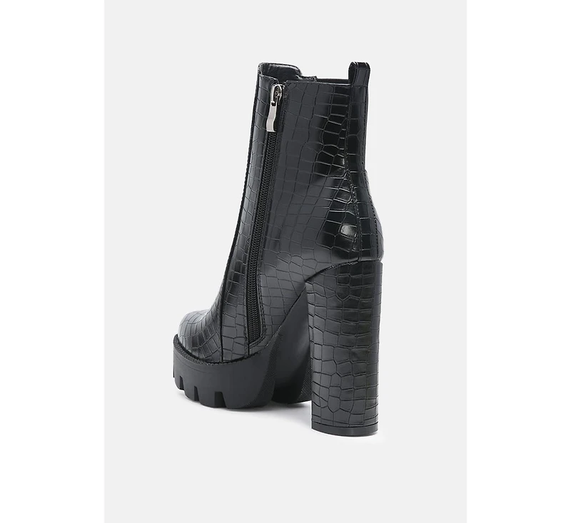 London Rag Beatriz Croc Print Block Heel Ankle Boots