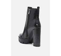 London Rag Beatriz Croc Print Block Heel Ankle Boots