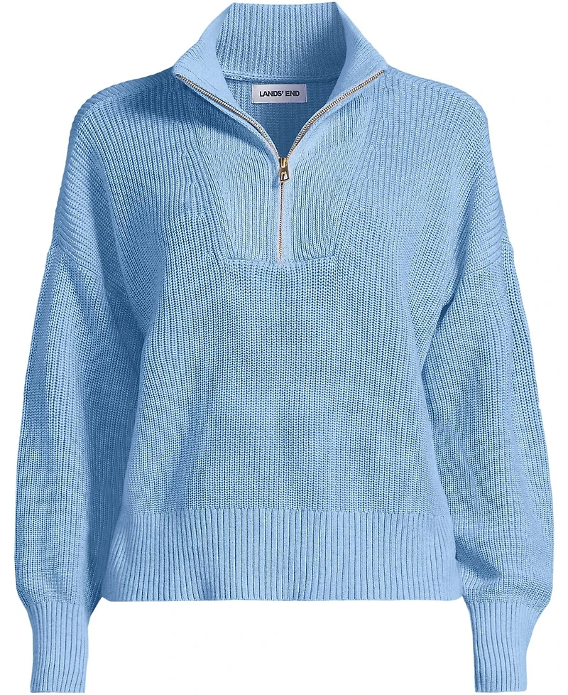 Lands' End Plus Drifter Shaker Wedge Quarter Zip Sweater