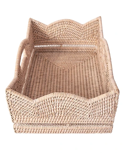 Artifacts Rattan Rectangular Scalloped Shelf Basket