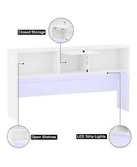 L Shaped Desk with Hutch, Corner Desk Workstation with Charge Station and File Cabinet