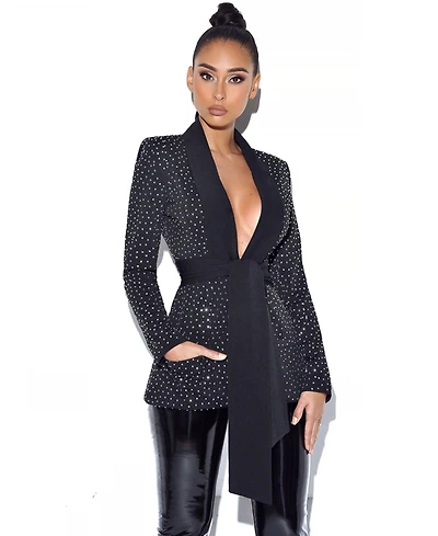 Miss Circle Women's Visionary Crystal Embellished Black Blazer Jacket