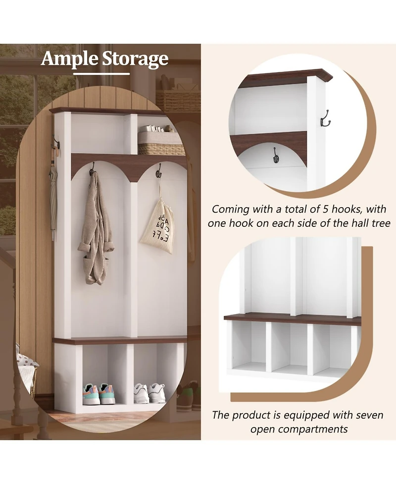 Streamdale Farmhouse Hall Tree Bench Shoe Cabinet - Walnut & Black