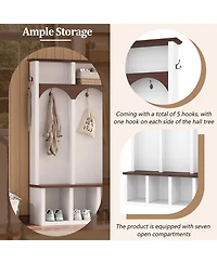 Streamdale Farmhouse Hall Tree Bench Shoe Cabinet - Walnut & Black