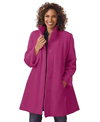 Woman Within Women's Plus Fleece Swing Funnel-Neck Coat