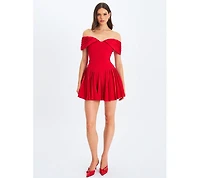 Miss Circle Women's Narelle Crimson Off-Shoulder Sweetheart Drop Waist Mini Dress