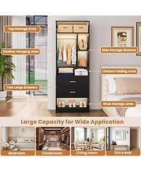 Aheaplus 23.6'' Freestanding Closet System with 2 Drawers and 6 Shelves, 2FT Small Walk-in Organizer Hanging Rod