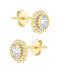 Sterling Forever Silver Round Cut Brilliant Halo Studs