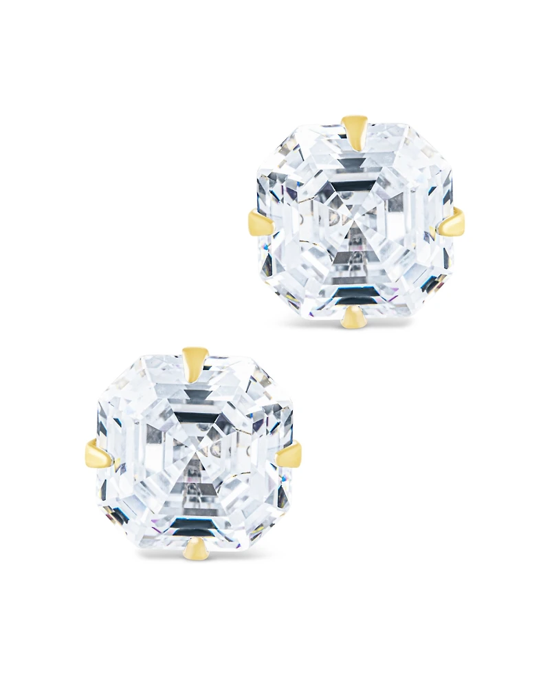 Sterling Forever Silver Asscher Cut Prong Set Stud Earrings