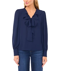 CeCe Women's Ruffle Tie V-Neck Top