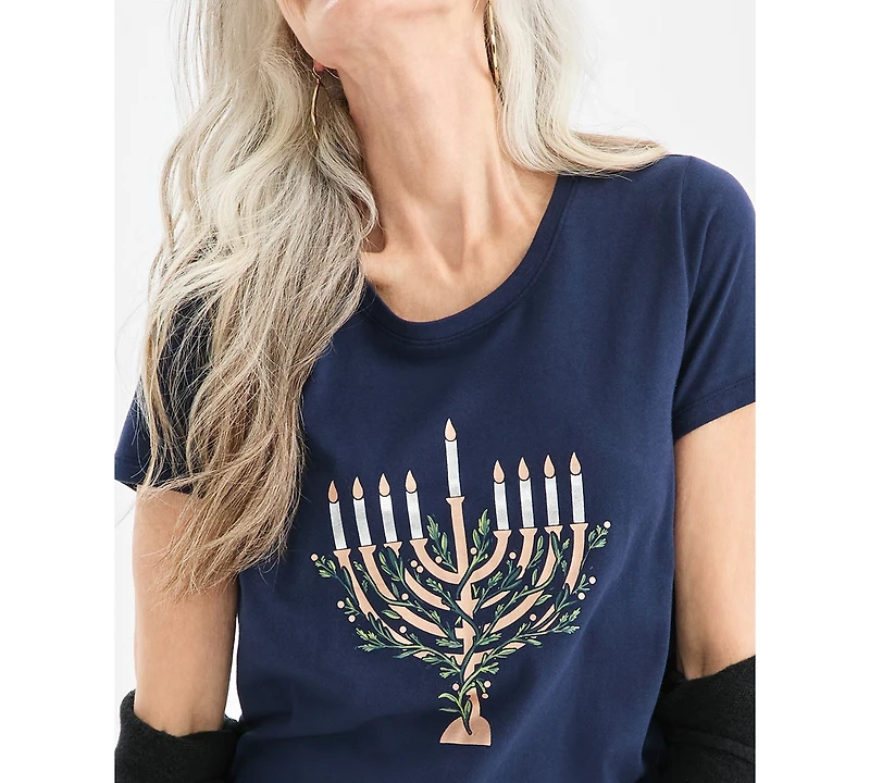 Style & Co Petite Menorah Printed Scoop Neck Top, Macy's Exclusive