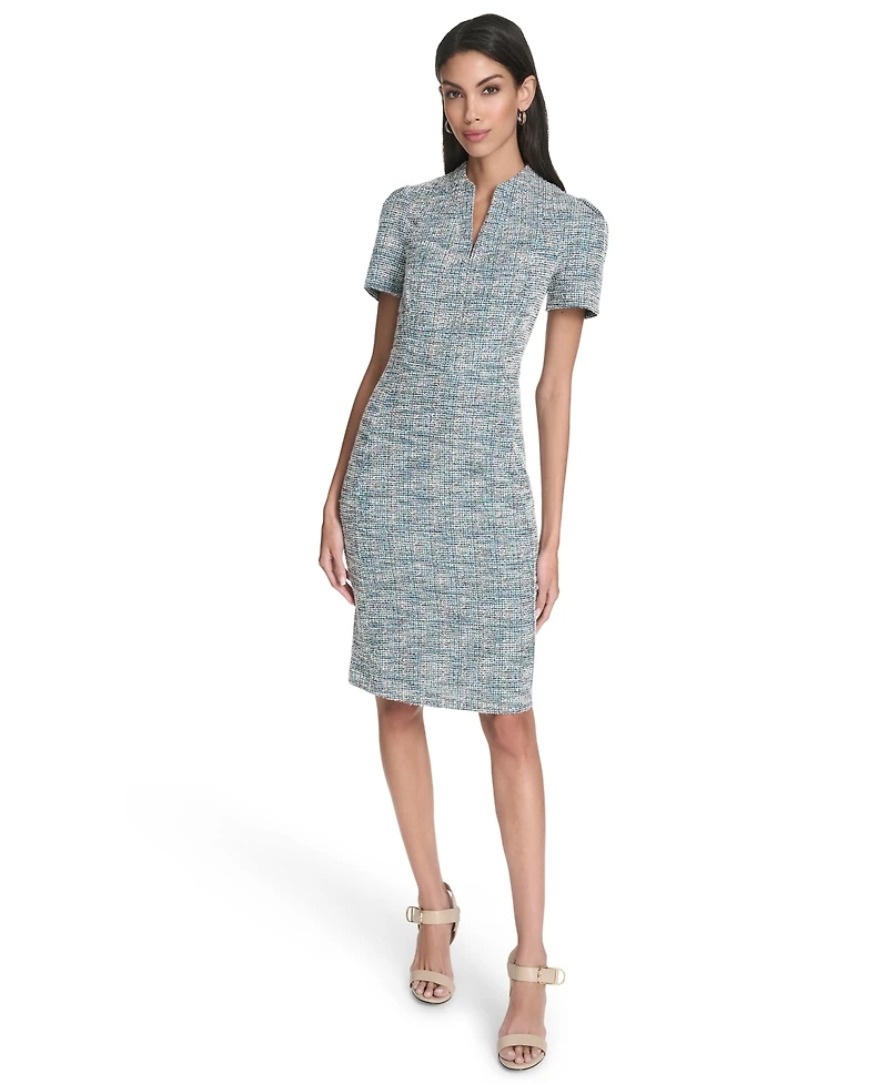 Halston Women's Plaid Sheath Short Sleeve Dress