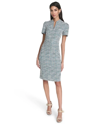 Halston Women's Plaid Sheath Short Sleeve Dress