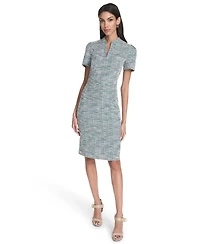 Halston Women's Plaid Sheath Short Sleeve Dress