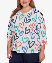 Alfred Dunner Plus Saratoga Springs Tossed Heart Pattern Knit Top