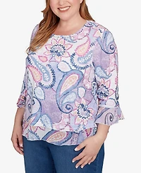 Alfred Dunner Plus Hilton Head Paisley Print Layered Hem Knit Top