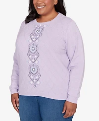 Alfred Dunner Plus Hilton Head Center Embroidery Accent Sweater