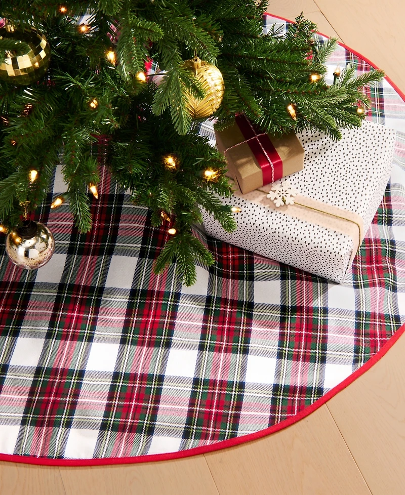 Elrene Christmas Classic Holiday Plaid Cotton Tree Round Skirt, 48"