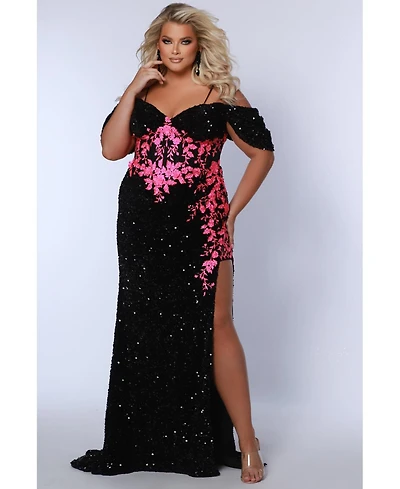 Johnathan Kayne for Sydney's Closet Women's Fitted Sequin & Lace Venom Evening Gown