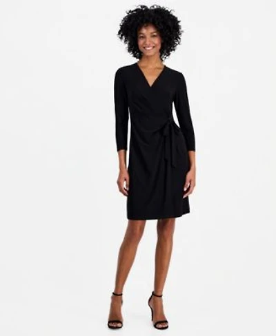 Anne Klein Womens Printed 3 4 Sleeve Wrap Dress P Xxs Xxl
