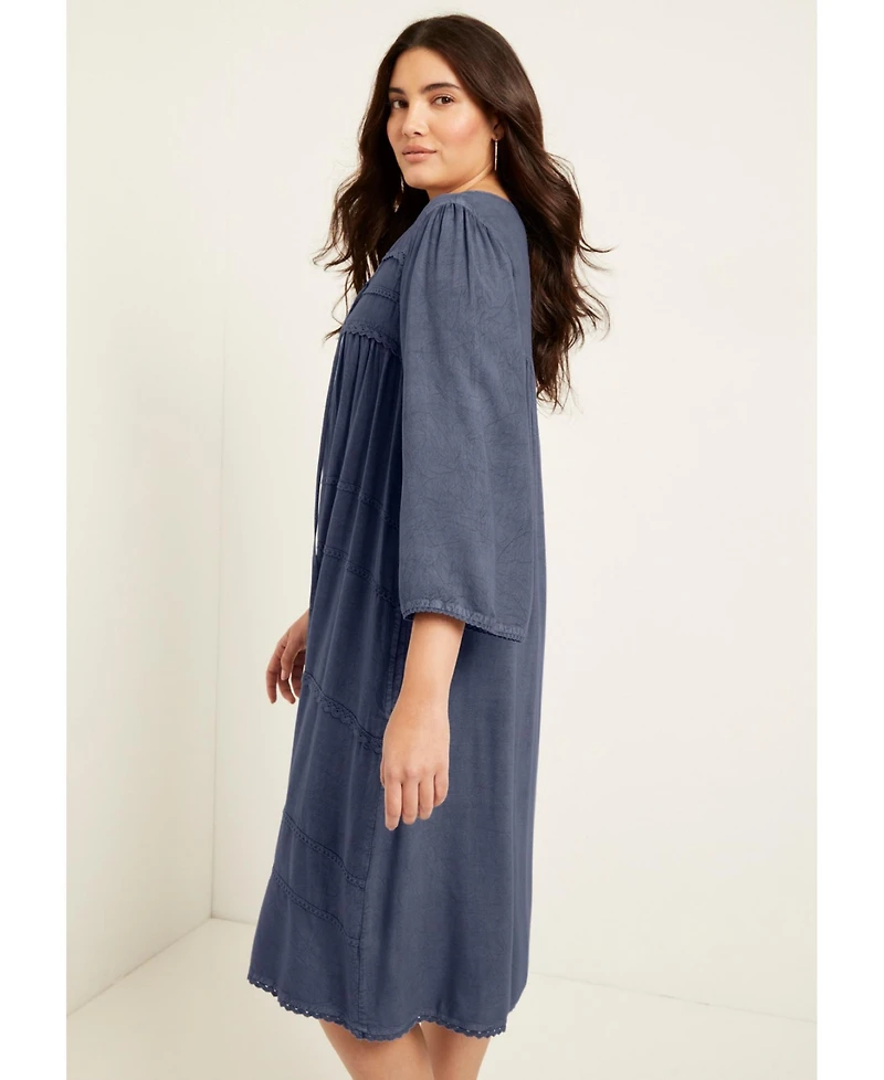 June + Vie Women's Plus Size Acid Wash Peasant Dress