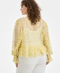 On 34th Trendy Plus Tie-Front Cut-Work Blouse, Macy's Exclusive