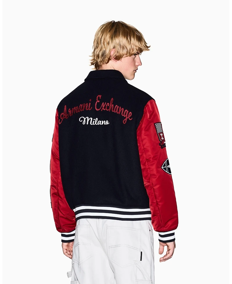 A|X Armani Exchange Men's Color Block Multi Badge Bomber Jacket