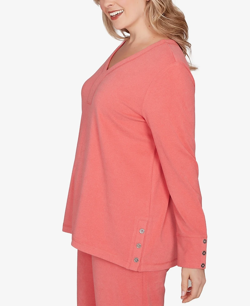 Ruby Rd. Plus Luxe Rib V-Neck Button Accent Knit Top