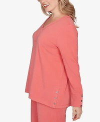 Ruby Rd. Plus Luxe Rib V-Neck Button Accent Knit Top