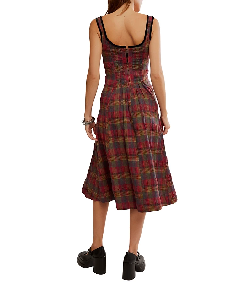 Free People Women's Freya Plaid Scoop Neck Midi Dress