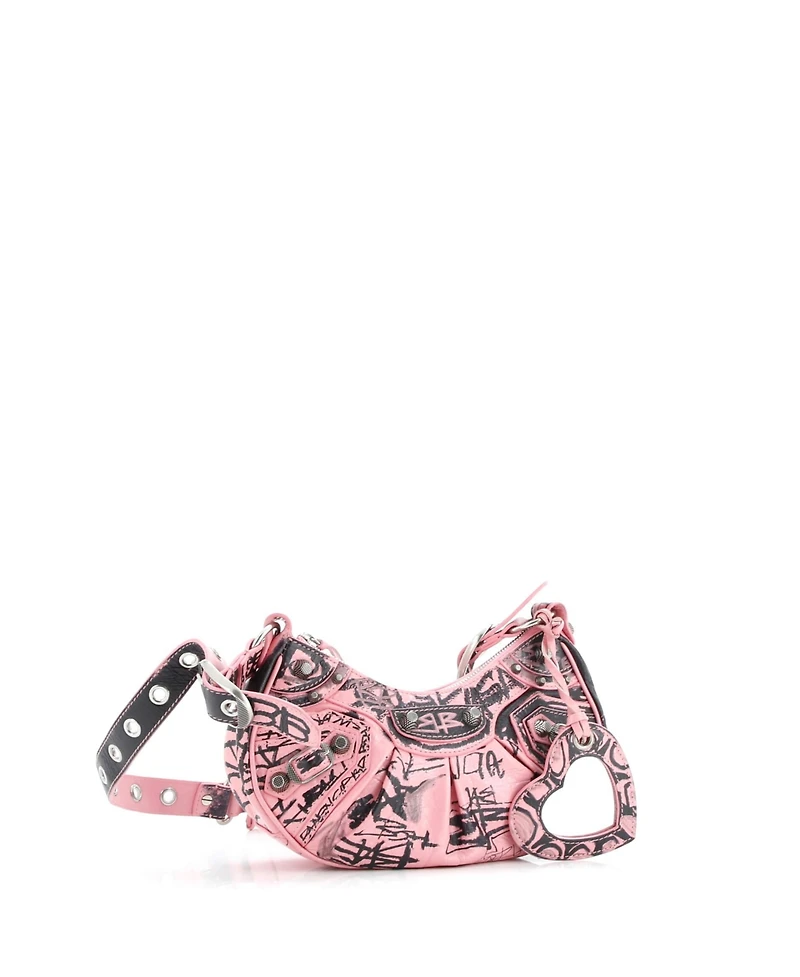 Pre-Owned Balenciaga Xs Le Cagole Graffiti Giant Studs Shoulder Bag Leather