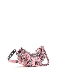 Pre-Owned Balenciaga Xs Le Cagole Graffiti Giant Studs Shoulder Bag Leather