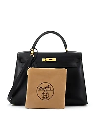 Pre-Owned Hermes Kelly 32 Handbag Black Box Calf with Gold Hardware