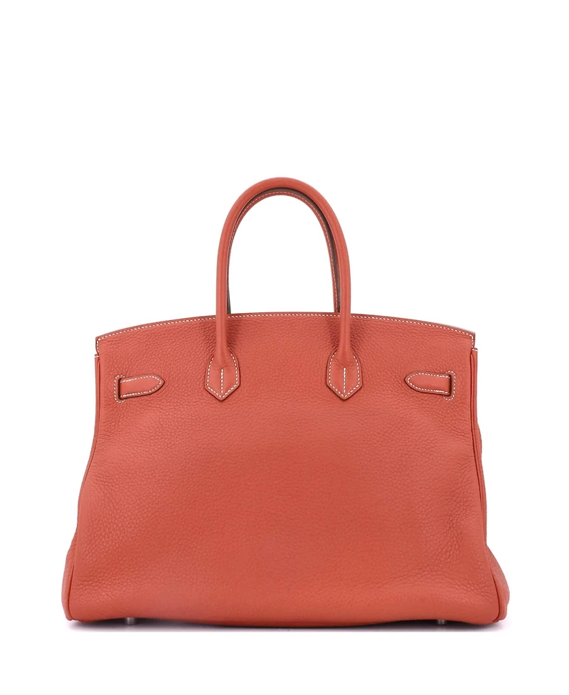 Pre-Owned HERMES Birkin 35 Handbag Orange Clemence with Palladium Hardware