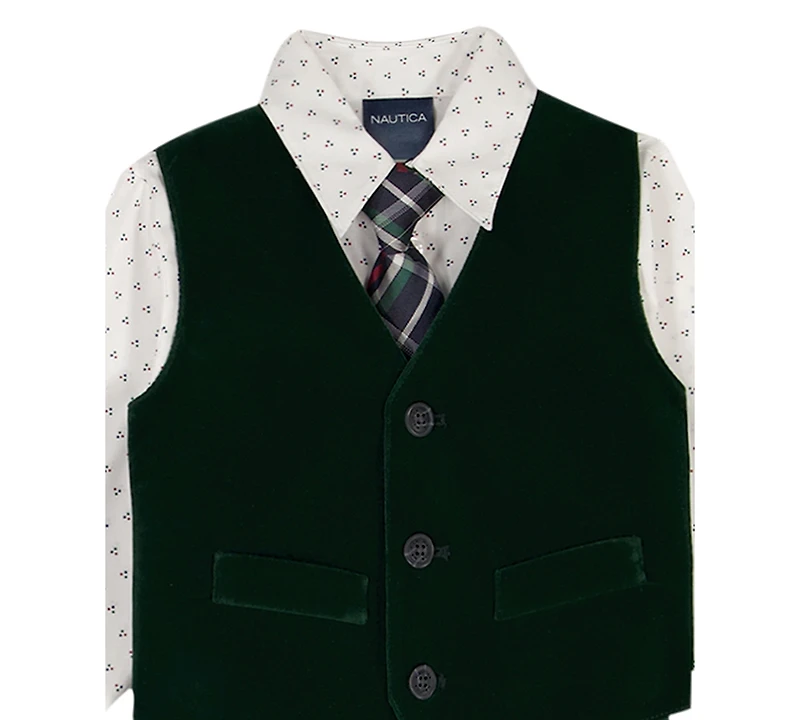 Nautica Baby Boys 4-Piece Green Velvet Duo Vest Set