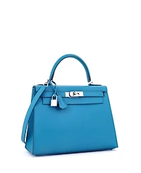 Pre-Owned HERMES Kelly 28 Handbag Blue Epsom with Palladium Hardware