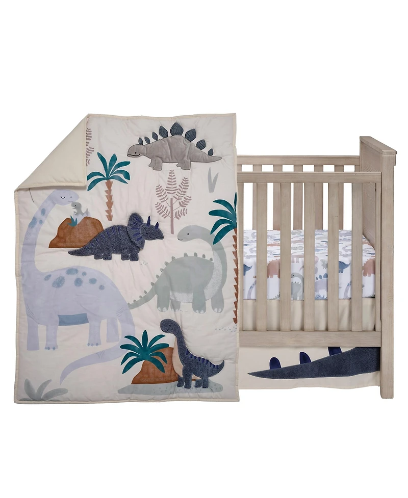 Lambs & Ivy Dino-Might 3-Piece Blue/Gray Dinosaur Nursery Baby Crib Bedding Set