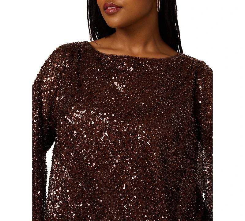 Adrianna Plus Sequin Boat Neck Mini Dress