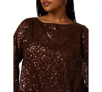 Adrianna Plus Sequin Boat Neck Mini Dress