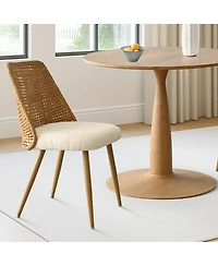 3-Piece 34.5" Round Dining Set with Wood-Look Pedestal Table and 2 Faux Rattan Back Chairs with Upholstered Seat and Tapered Legs-Maison Boucle