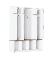 Streamdale Farmhouse Hall Tree Bench, Hidden Hooks, Shoe Cabinet - White