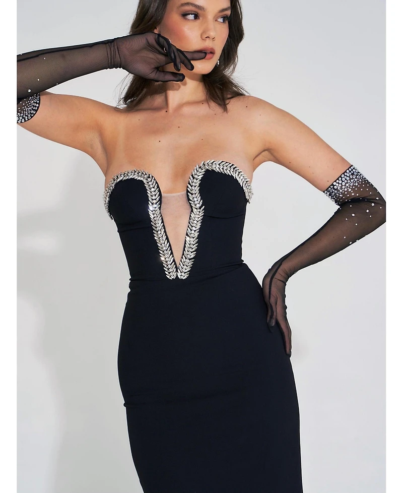 Miss Circle Women's Ivanna Black Crystal Embellished Maxi Dress