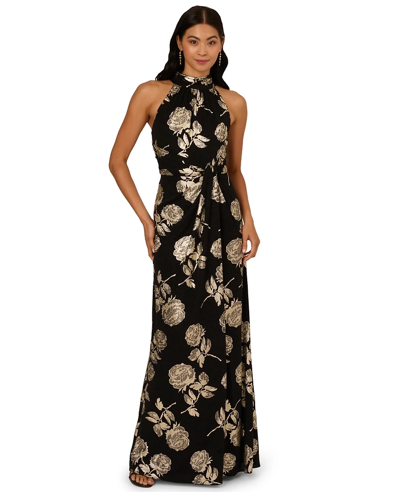 Adrianna Papell Women's Floral Print Halter Neck Dress