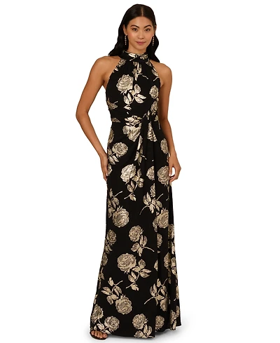 Adrianna Papell Women's Floral Print Halter Neck Dress