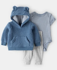 Carter's Baby Boys 3-Piece Bear Long-Sleeve Hoodie, Bodysuit and Joggers Set