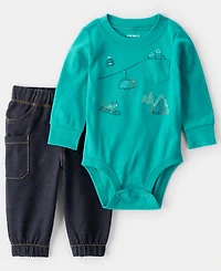 Carter's Baby Boys 2-Piece Skiing Print Long-Sleeve Bodysuit and Joggers Set