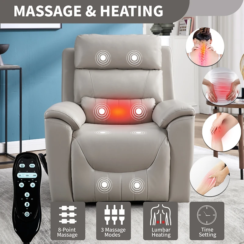 Boyel Living Faux Leather Dual Motor Infinite Position Up to 350 Lbs Power Lift Recliner Chair with 8-Point Vibration Massage and Lumbar