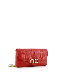 Pre-Owned Salvatore Ferragamo Mini Gancini Chain Wallet Gancini Quilted Leather