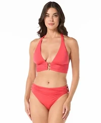 Carmen Marc Valvo Womens Halter Bra Top Shirred Waist Bikini Bottom
